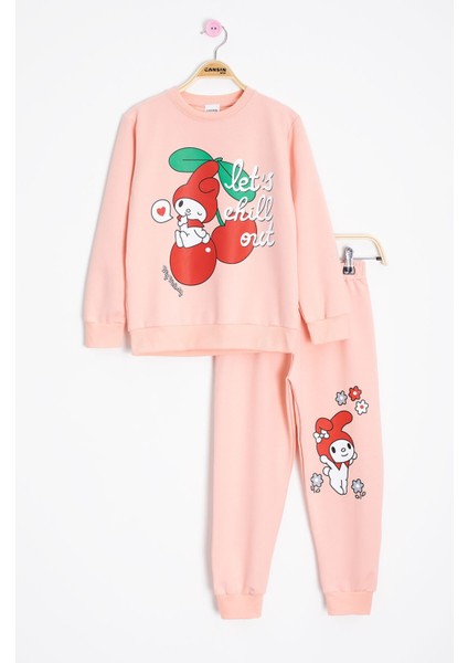 Somon Kız Çocuk Kiraz Karakter Baskılı Bisiklet Yaka Eşofman Takımı 23272