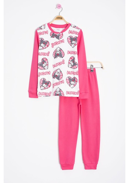 Fuşya Kalpli Yazı Desenli Kız Çocuk Pijama Takımı 23260