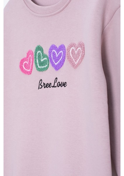 Somon Kalp Nakışlı Bisiklet Yaka Kız Çocuk Şardonlu Sweatshirt 23253 fiyatları