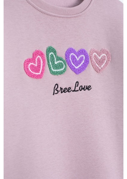 Somon Kalp Nakışlı Bisiklet Yaka Kız Çocuk Şardonlu Sweatshirt 23253 fırsatları