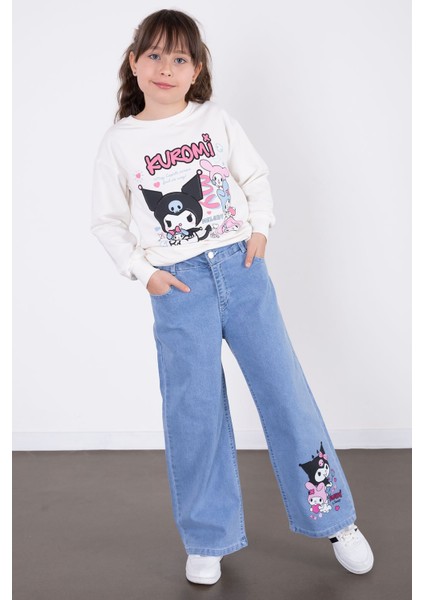 Ekru Simli Baskılı Badili Jean Pantolonlu Kız Çocuk 2li Takım 22758 fiyatları