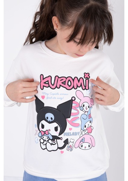 Ekru Simli Baskılı Badili Jean Pantolonlu Kız Çocuk 2li Takım 22758 modelleri