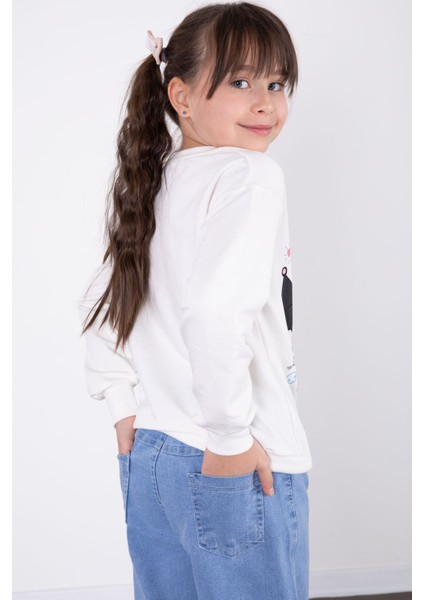 Ekru Simli Baskılı Badili Jean Pantolonlu Kız Çocuk 2li Takım 22758 indirimleri