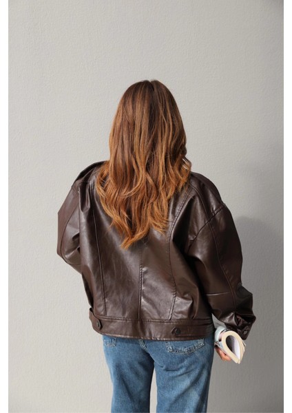 Acı Kahverengi Dik Yaka Suni Deri Ceket indirimleri