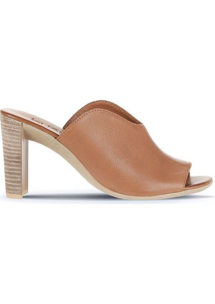Kahverengi Deri Kadın Topuklu Terlik 01WN4105 01WN4105