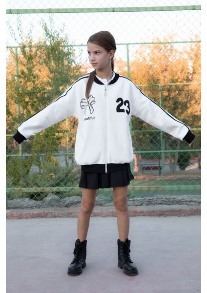 Ekru Beautifull Yazılı Kolu Şeritli Kız Çocuk Kolej Hırka 21192 fırsatları