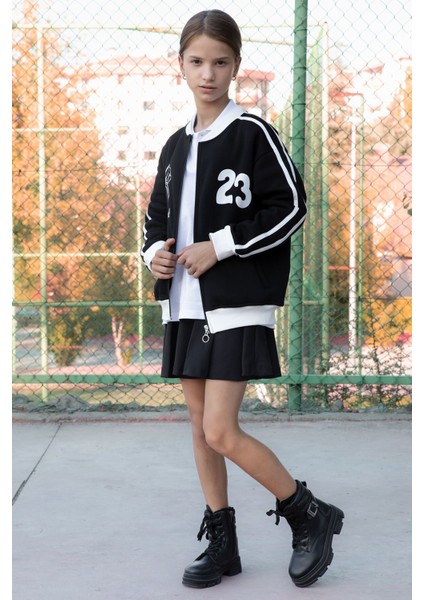 Siyah Beautifull Yazılı Kolu Şeritli Kız Çocuk Kolej Hırka 21190 fiyatları