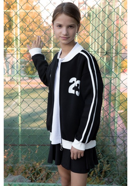 Siyah Beautifull Yazılı Kolu Şeritli Kız Çocuk Kolej Hırka 21190 indirimleri