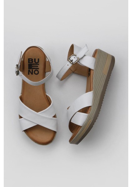 Beyaz Deri Kadın Dolgu Topuklu Sandalet 01WL3303 01WL3303