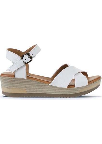 Beyaz Deri Kadın Dolgu Topuklu Sandalet 01WL3303 01WL3303 fiyatları