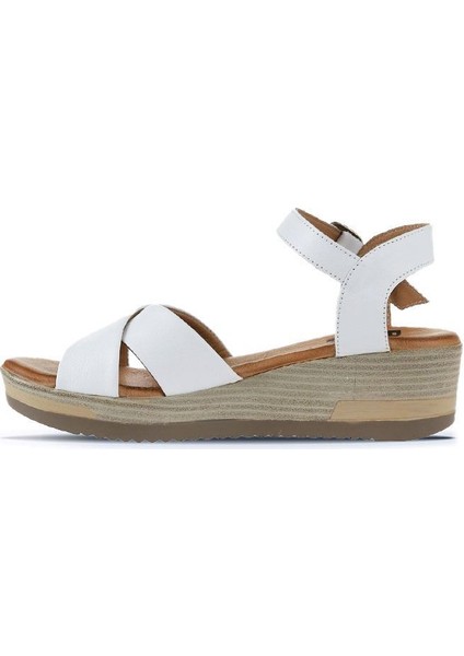 Beyaz Deri Kadın Dolgu Topuklu Sandalet 01WL3303 01WL3303 fırsatları