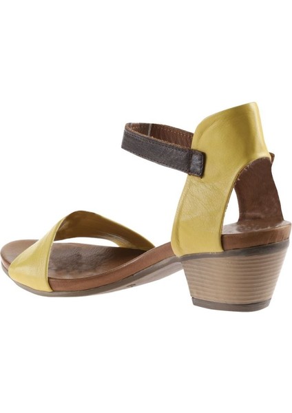 Sarı Deri Kadın Topuklu Sandalet 01WJ1802 01WJ1802 indirimleri