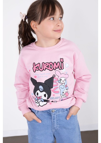 Pembe Simli Baskılı Badili Jean Pantolonlu Kız Çocuk 2li Takım 22756 fırsatları