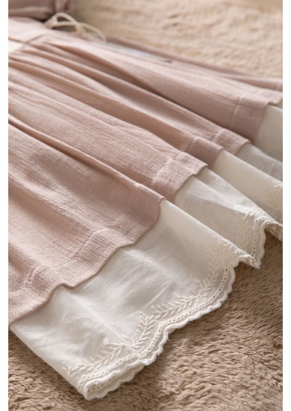 Kahverengi Kız Çocuk Dantel Detaylı Kolu Fırfırlı Elbise 22683 fırsatları