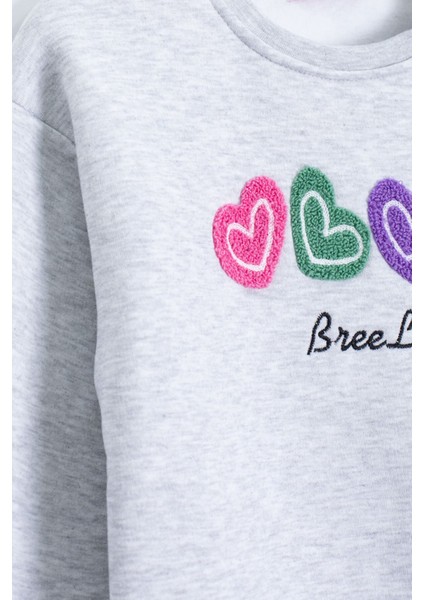 Gri Kalp Nakışlı Bisiklet Yaka Kız Çocuk Şardonlu Sweatshirt 23252 fırsatları