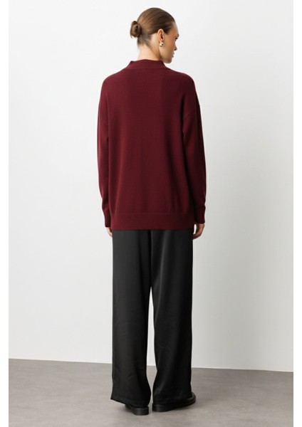 Basic Yarım Balıkçı Bordo Triko Kazak modelleri