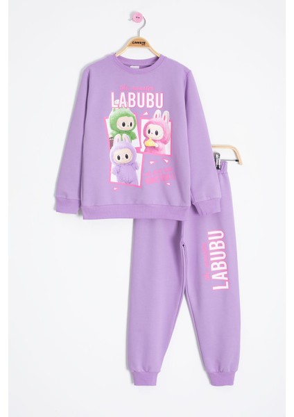 Lila Karakter Baskılı Bisiklet Yaka Kız Eşofman Takımı 23277