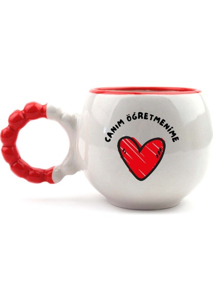 Canım Öğretmenime El Yapımı Krem Parlak Puf Kupa - El Işçiliği Hediyelik Kupa Bardak Mug