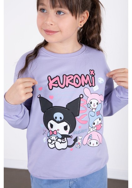 Lila Simli Baskılı Badili Jean Pantolonlu Kız Çocuk 2li Takım 22757 modelleri