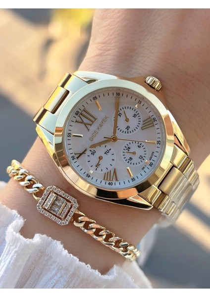 2 Yıl Garantili Çelik Kasa ve Kordon 5 Atm Suya Dayanıklı Kadın Kol Saati+Bileklik AV.001