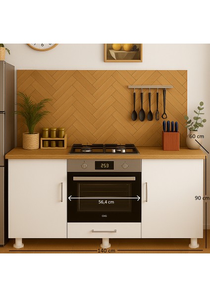 140 Lık Meşe-Beyaz Ankastre Fırın Ocak Dolabı, Kahve Köşesi, Çok Amaçlı Mutfak Dolabı fiyatları