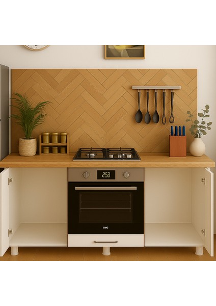 140 Lık Meşe-Beyaz Ankastre Fırın Ocak Dolabı, Kahve Köşesi, Çok Amaçlı Mutfak Dolabı modelleri