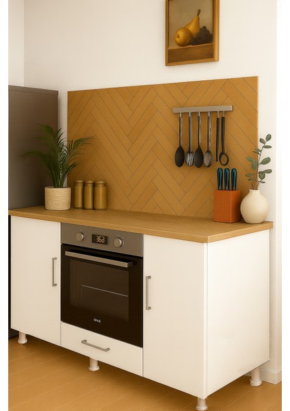 140 Lık Meşe-Beyaz Ankastre Fırın Ocak Dolabı, Kahve Köşesi, Çok Amaçlı Mutfak Dolabı fırsatları