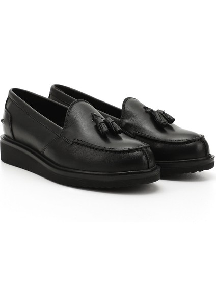 Gön Hakiki Deri Yuvarlak Burun Dolgu Taban Kadın Günlük Loafer Ayakkabı 24097 modelleri