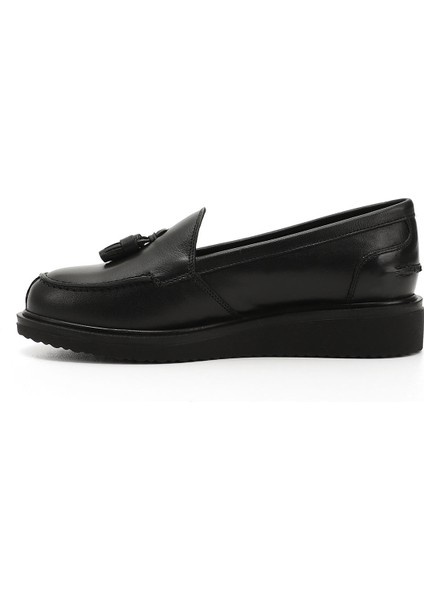 Gön Hakiki Deri Yuvarlak Burun Dolgu Taban Kadın Günlük Loafer Ayakkabı 24097 fırsatları