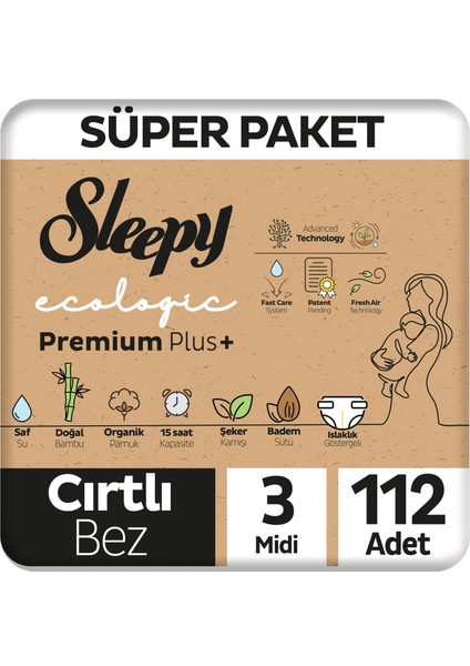 Ecologic Premium Plus Süper Paket Bebek Bezi 3 Numara Midi 112 Adet