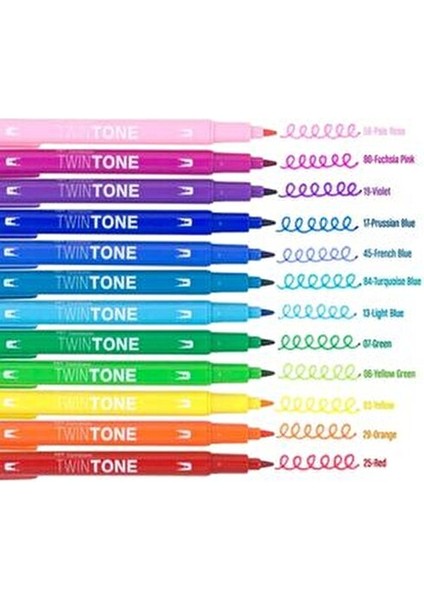 Twintone Çift Uçlu Kalemler Gökkuşağı Renk Seti 12'li 0.3mm ve 0.8mm Uç Seçenekleri fiyatları