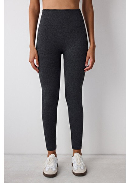 Seamless Dikişsiz Kadın Tayt Koyu Gri Orta Kalınlıkta Modern Tasarım