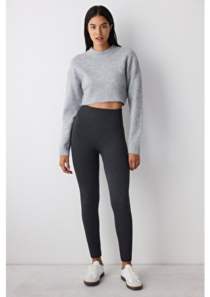 Seamless Dikişsiz Kadın Tayt Koyu Gri Orta Kalınlıkta Modern Tasarım