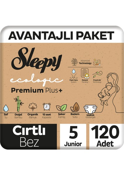 Ecologic Premium Plus Avantajlı Paket Bebek Bezi 5 Numara Junior 120 Adet