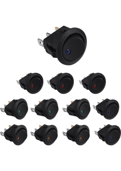 12 Adet Yuvarlak Nokta Aydınlatmalı Salıncak Anahtarı Geçiş 20A 12V Dc Açık/kapalı Spst Anahtar Kontrolü, 3 Mavi + 3 Yeşil + 3 Sarı + 3 Kırmızı (Yurt Dışından)