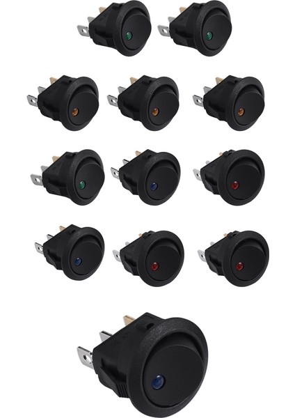 12 Adet Yuvarlak Nokta Aydınlatmalı Salıncak Anahtarı Geçiş 20A 12V Dc Açık/kapalı Spst Anahtar Kontrolü, 3 Mavi + 3 Yeşil + 3 Sarı + 3 Kırmızı (Yurt Dışından) fiyatları