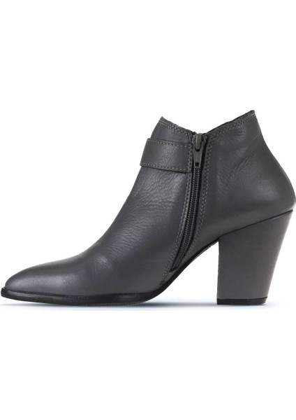 Gri Deri Kadın Topuklu Bot 01WR5005 01WR5005 fırsatları
