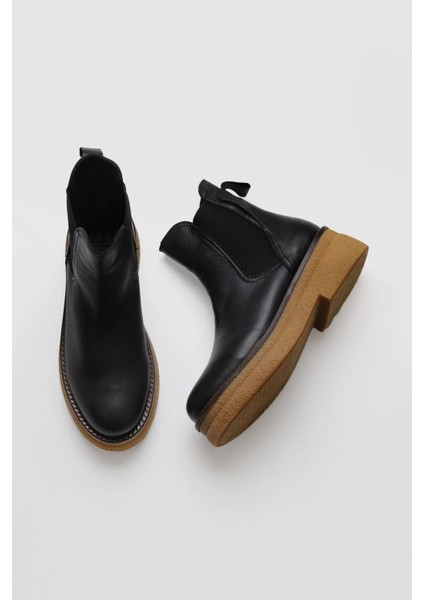 Siyah Deri Kadın Düz Bot 01WV0214 01WV0214