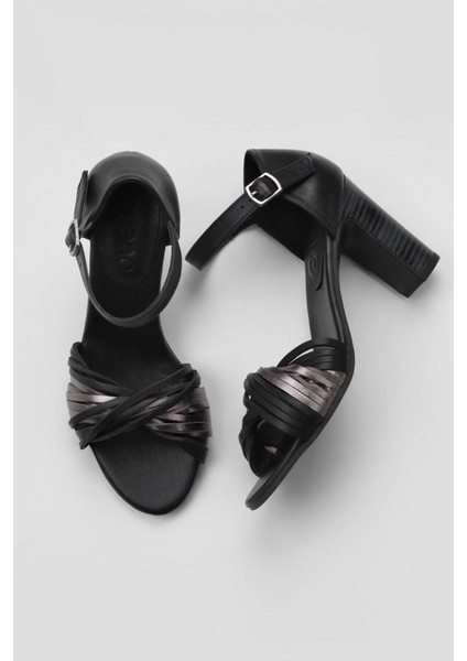 Siyah Multi Deri Kadın Topuklu Sandalet 01WN4319 01WN4319