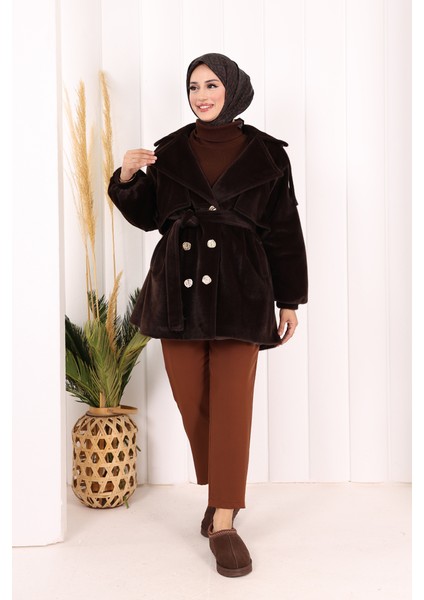 Düğmeli Kaban 70059 Kahverengi