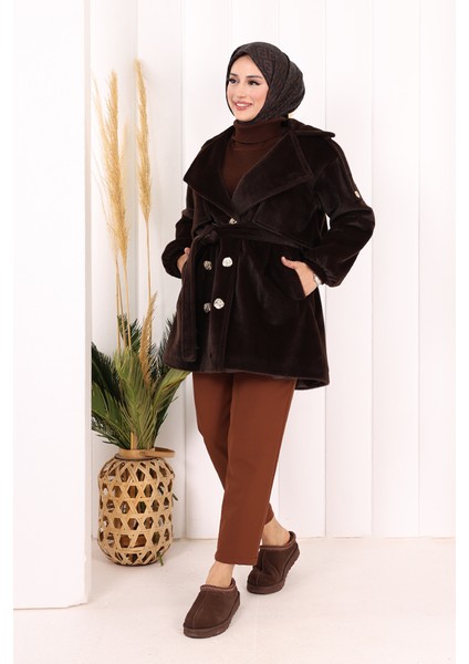 Düğmeli Kaban 70059 Kahverengi modelleri
