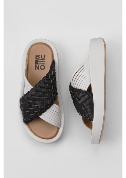 Siyah Beyaz Deri Kadın Düz Terlik 01WU4624 01WU4624 fiyatları