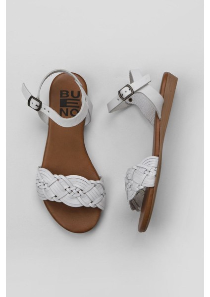 Beyaz Deri Kadın Düz Sandalet 01WU7450 01WU7450