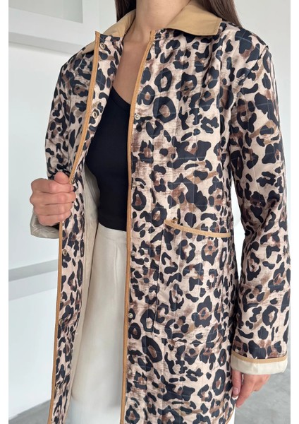 Leopar Desenli Ön Çıtçıtlı Trençkot P-00018858 modelleri