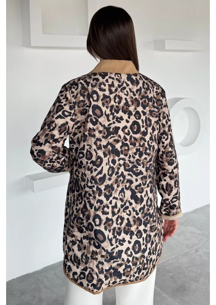 Leopar Desenli Ön Çıtçıtlı Trençkot P-00018858 fırsatları