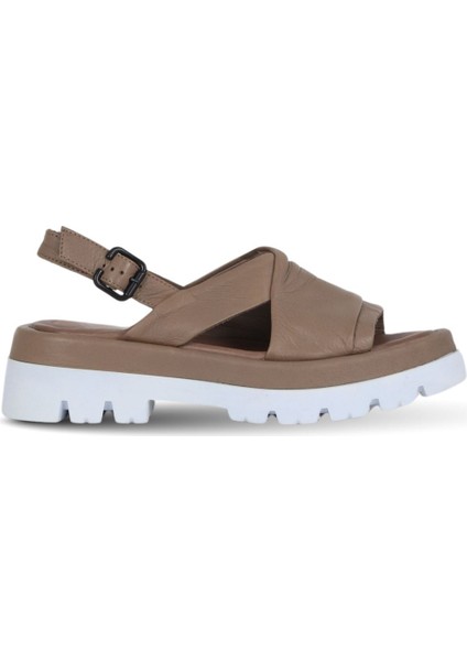 Gri Deri Kadın Düz Sandalet 01WU7303 01WU7303