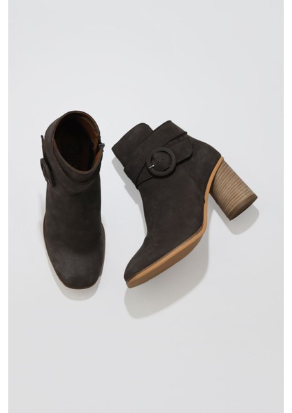 Gri Koyu Nubuk Kadın Topuklu Bot 01WR5500 01WR5500