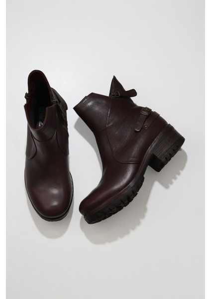 Bordo Kahverengi Deri Kadın Topuklu Bot 01WV0901 01WV0901