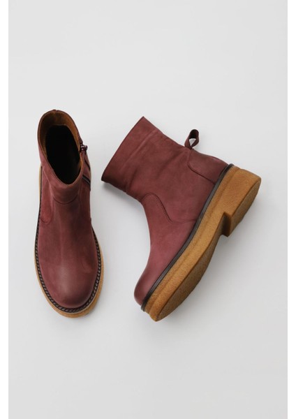 Bordo Koyu Nubuk Kadın Düz Bot 01WV0202 01WV0202