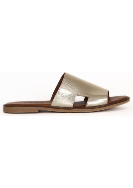 Altın Parlak Deri Kadın Düz Terlik 01WA5705 01WA5705